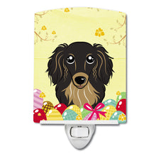 Load image into Gallery viewer, Longhair Black and Tan Dachshund Easter Egg Hunt Ceramic Night Light BB1895CNL