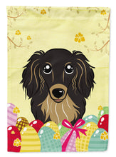 Load image into Gallery viewer, Longhair Black and Tan Dachshund Easter Egg Hunt Garden Flag - Outdoor Decorative Yard Flag BB1895GF