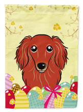 Load image into Gallery viewer, Longhair Red Dachshund Easter Egg Hunt Garden Flag - Outdoor Decorative Yard Flag BB1896GF