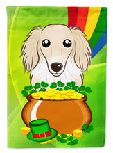 Load image into Gallery viewer, Longhair Creme Dachshund St. Patrick's Day Garden Flag – Decorative Outdoor Yard Flag BB1956GF