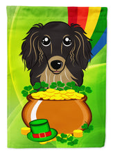 Load image into Gallery viewer, Longhair Black and Tan Dachshund St. Patrick's Day Garden Flag – Decorative Outdoor Yard Flag BB1957GF