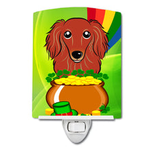 Load image into Gallery viewer, Longhair Red Dachshund St. Patrick's Day Ceramic Night Light BB1958CNL