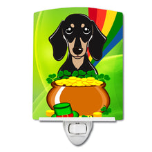 Load image into Gallery viewer, Smooth Black and Tan Dachshund St. Patrick's Day Ceramic Night Light BB1959CNL