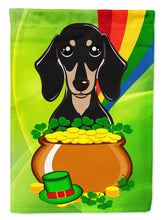 Load image into Gallery viewer, Smooth Black and Tan Dachshund St. Patrick's Day Garden Flag – Decorative Outdoor Yard Flag BB1959GF