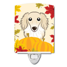 Load image into Gallery viewer, Longhair Creme Dachshund Thanksgiving Ceramic Night Light BB2018CNL