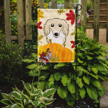 Load image into Gallery viewer, Longhair Creme Dachshund Thanksgiving Garden Flag – Decorative Outdoor Yard Flag BB2018GF