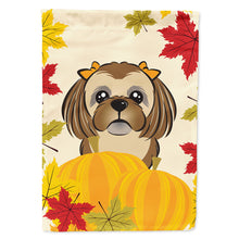 Load image into Gallery viewer, Chocolate Brown Shih Tzu Thanksgiving Flag Canvas House Size BB2055CHF