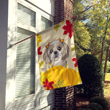 Load image into Gallery viewer, Gray Silver Shih Tzu Thanksgiving Flag Canvas House Size BB2056CHF