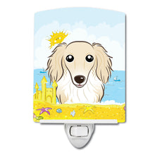 Load image into Gallery viewer, Longhair Creme Dachshund Summer Beach Ceramic Night Light BB2080CNL