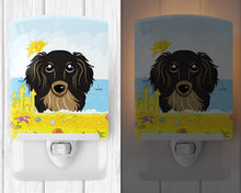 Load image into Gallery viewer, Longhair Black and Tan Dachshund Summer Beach Ceramic Night Light BB2081CNL