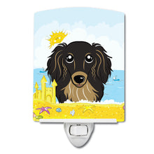 Load image into Gallery viewer, Longhair Black and Tan Dachshund Summer Beach Ceramic Night Light BB2081CNL