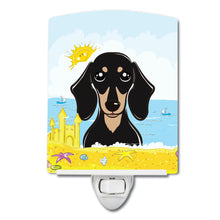 Load image into Gallery viewer, Smooth Black and Tan Dachshund Summer Beach Ceramic Night Light BB2083CNL