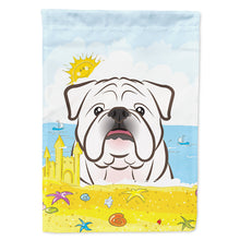 Load image into Gallery viewer, White English Bulldog  Summer Beach Flag Canvas House Size BB2088CHF