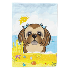 Load image into Gallery viewer, Chocolate Brown Shih Tzu Summer Beach Flag Canvas House Size BB2117CHF