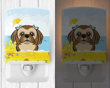 Load image into Gallery viewer, Chocolate Brown Shih Tzu Summer Beach Ceramic Night Light BB2117CNL