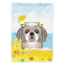 Load image into Gallery viewer, Gray Silver Shih Tzu Summer Beach Flag Canvas House Size BB2118CHF