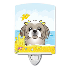 Load image into Gallery viewer, Gray Silver Shih Tzu Summer Beach Ceramic Night Light BB2118CNL