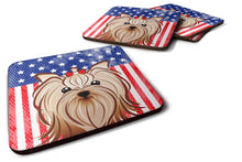 Load image into Gallery viewer, American Flag and Yorkie Yorkishire Terrier Foam Coaster