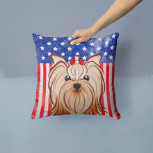 Load image into Gallery viewer, American Flag and Yorkie Yorkishire Terrier Throw Pillow - 14x14 Decorative Pillow – Art for Your Home &amp; Patio BB2134PW1414
