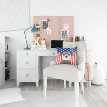 Load image into Gallery viewer, American Flag and Schnauzer Throw Pillow - 14x14 Decorative Pillow – Art for Your Home &amp; Patio BB2136PW1414