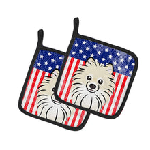 Load image into Gallery viewer, American Flag and Pomeranian Pot Holders - Set of 2 - Heat-Resistant Kitchen Essentials BB2137PTHD