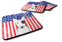 Load image into Gallery viewer, American Flag and Bull Terrier Foam Coaster