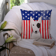 Load image into Gallery viewer, American Flag and Bull Terrier Throw Pillow - 14x14 Decorative Pillow – Art for Your Home &amp; Patio BB2139PW1414