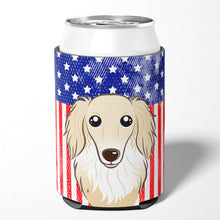 Load image into Gallery viewer, American Flag and Longhair Creme Dachshund Can or Bottle Hugger BB2142CC
