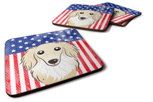 Load image into Gallery viewer, American Flag and Longhair Creme Dachshund Foam Coaster