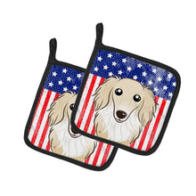 Load image into Gallery viewer, American Flag and Longhair Creme Dachshund Pot Holders - Set of 2 - Heat-Resistant Kitchen Essentials BB2142PTHD