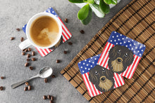 Load image into Gallery viewer, American Flag and Longhair Black and Tan Dachshund Foam Coaster