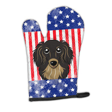 Load image into Gallery viewer, American Flag and Longhair Black and Tan Dachshund Oven Mitt BB2143OVMT