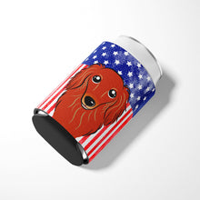 Load image into Gallery viewer, American Flag and Longhair Red Dachshund Can or Bottle Hugger BB2144CC