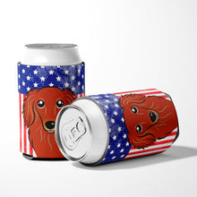 Load image into Gallery viewer, American Flag and Longhair Red Dachshund Can or Bottle Hugger BB2144CC
