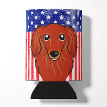 Load image into Gallery viewer, American Flag and Longhair Red Dachshund Can or Bottle Hugger BB2144CC