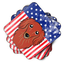 Load image into Gallery viewer, American Flag and Longhair Red Dachshund Foam Coaster BB2144FC