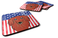 Load image into Gallery viewer, American Flag and Longhair Red Dachshund Foam Coaster BB2144FC