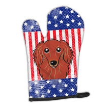 Load image into Gallery viewer, American Flag and Longhair Red Dachshund Oven Mitt BB2144OVMT