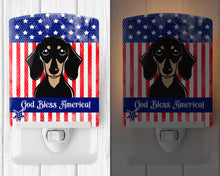 Load image into Gallery viewer, American Flag and Smooth Black and Tan Dachshund Ceramic Night Light BB2145CNL
