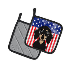 Load image into Gallery viewer, American Flag and Smooth Black and Tan Dachshund Pot Holders - Set of 2 - Heat-Resistant Kitchen Essentials BB2145PTHD