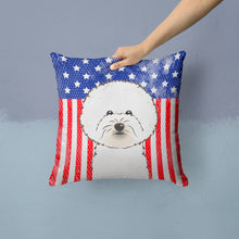 Load image into Gallery viewer, American Flag and Bichon Frise Throw Pillow - 14x14 Decorative Pillow – Art for Your Home &amp; Patio BB2147PW1414