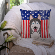 Load image into Gallery viewer, American Flag and Alaskan Malamute Throw Pillow - 14x14 Decorative Pillow – Art for Your Home &amp; Patio BB2148PW1414