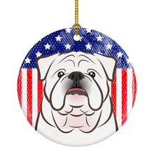 Load image into Gallery viewer, American Flag and White English Bulldog Ceramic Ornament