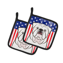 Load image into Gallery viewer, American Flag and White English Bulldog Pot Holders - Set of 2 - Heat-Resistant Kitchen Essentials BB2150PTHD