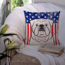 Load image into Gallery viewer, American Flag and White English Bulldog  Throw Pillow - 14x14 Decorative Pillow – Art for Your Home &amp; Patio BB2150PW1414