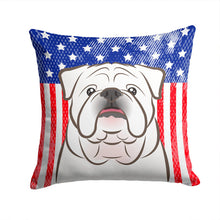 Load image into Gallery viewer, American Flag and White English Bulldog  Throw Pillow - 14x14 Decorative Pillow – Art for Your Home &amp; Patio BB2150PW1414
