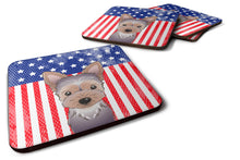 Load image into Gallery viewer, American Flag and Yorkie Puppy Foam Coaster