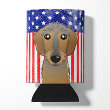 Load image into Gallery viewer, American Flag and Wirehaired Dachshund Can or Bottle Hugger BB2163CC