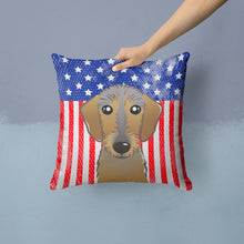 Load image into Gallery viewer, American Flag and Wirehaired Dachshund Throw Pillow - 14x14 Decorative Pillow – Art for Your Home &amp; Patio BB2163PW1414
