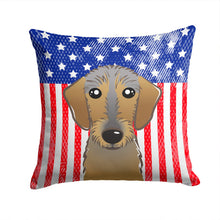 Load image into Gallery viewer, American Flag and Wirehaired Dachshund Throw Pillow - 14x14 Decorative Pillow – Art for Your Home &amp; Patio BB2163PW1414